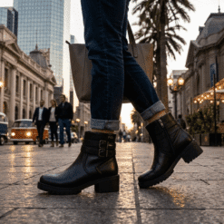 Alternative view of Botín Palm Doble Broche Cuero Negro